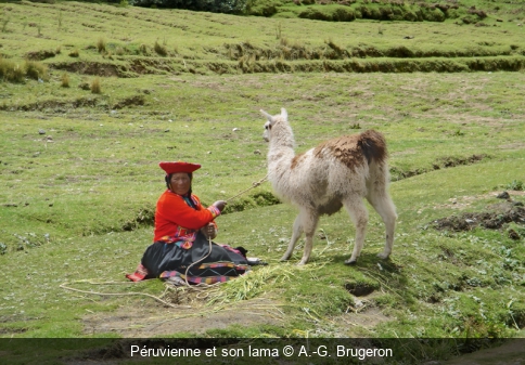 Péruvienne et son lama A.-G. Brugeron