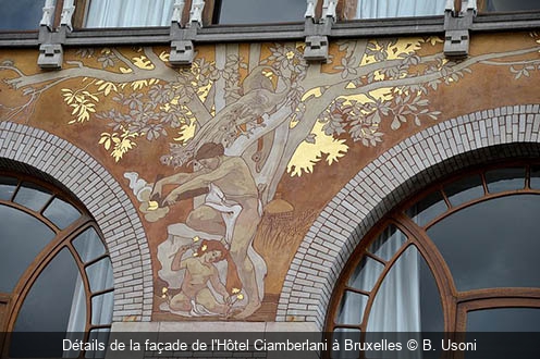 Détails de la façade de l'Hôtel Ciamberlani à Bruxelles B. Usoni