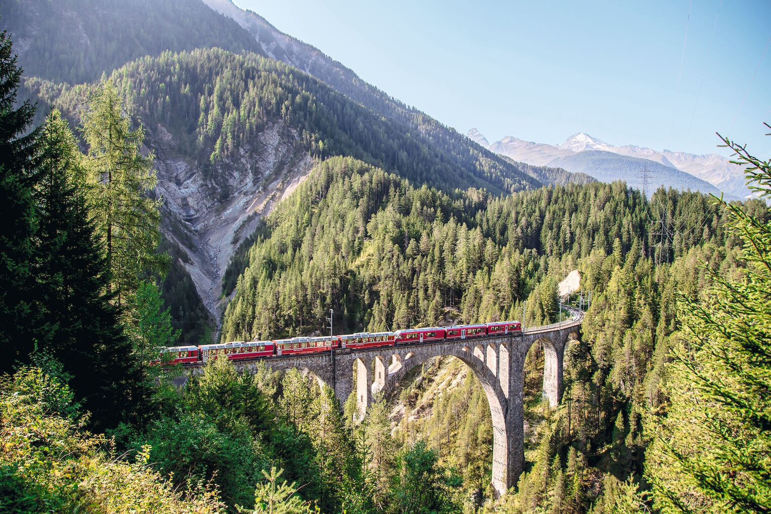 Le Bernina Express traversant un viaduc